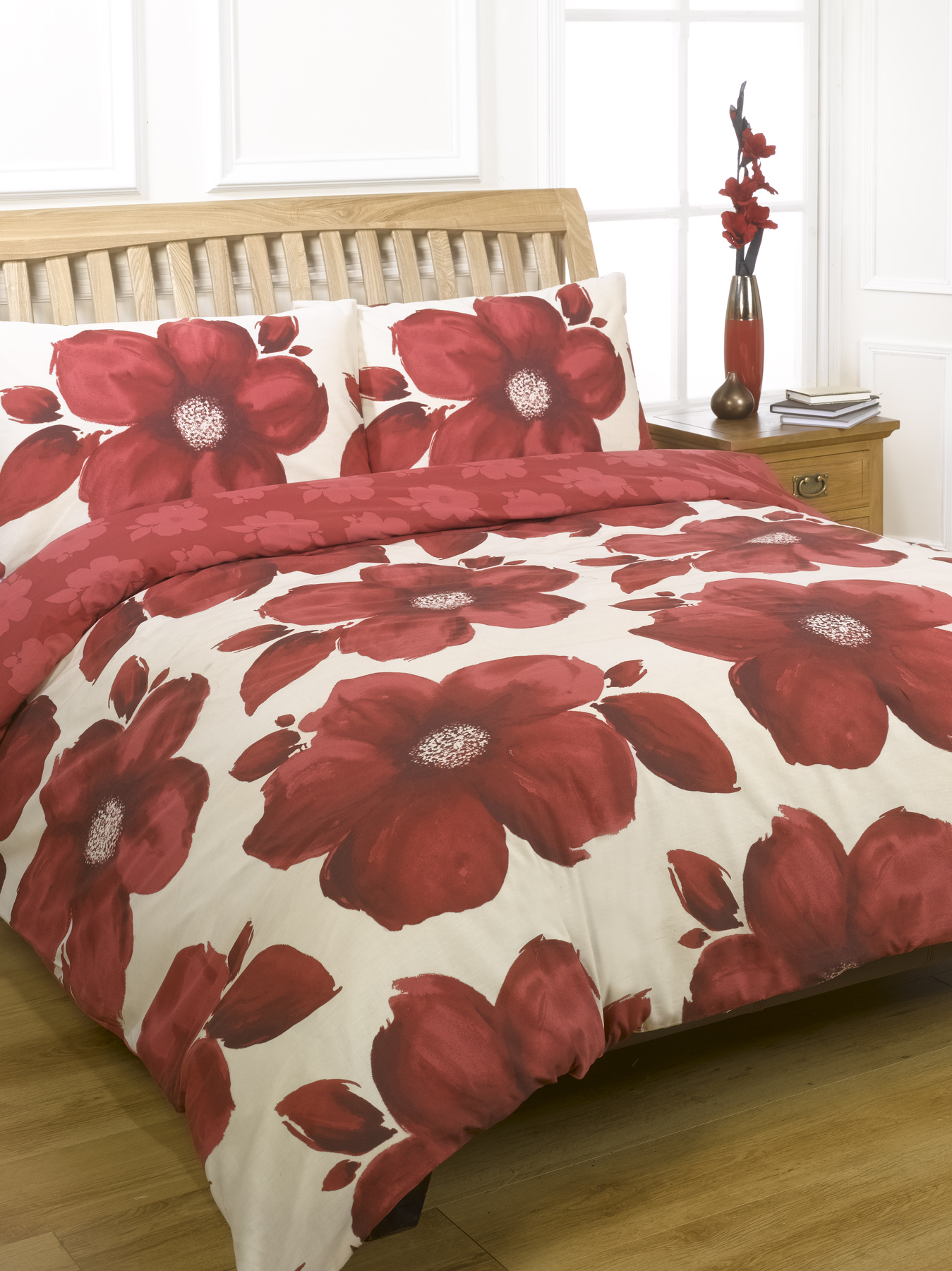 Duvet Quilt Cover Bedding Set Red White Single Double King Kingsize